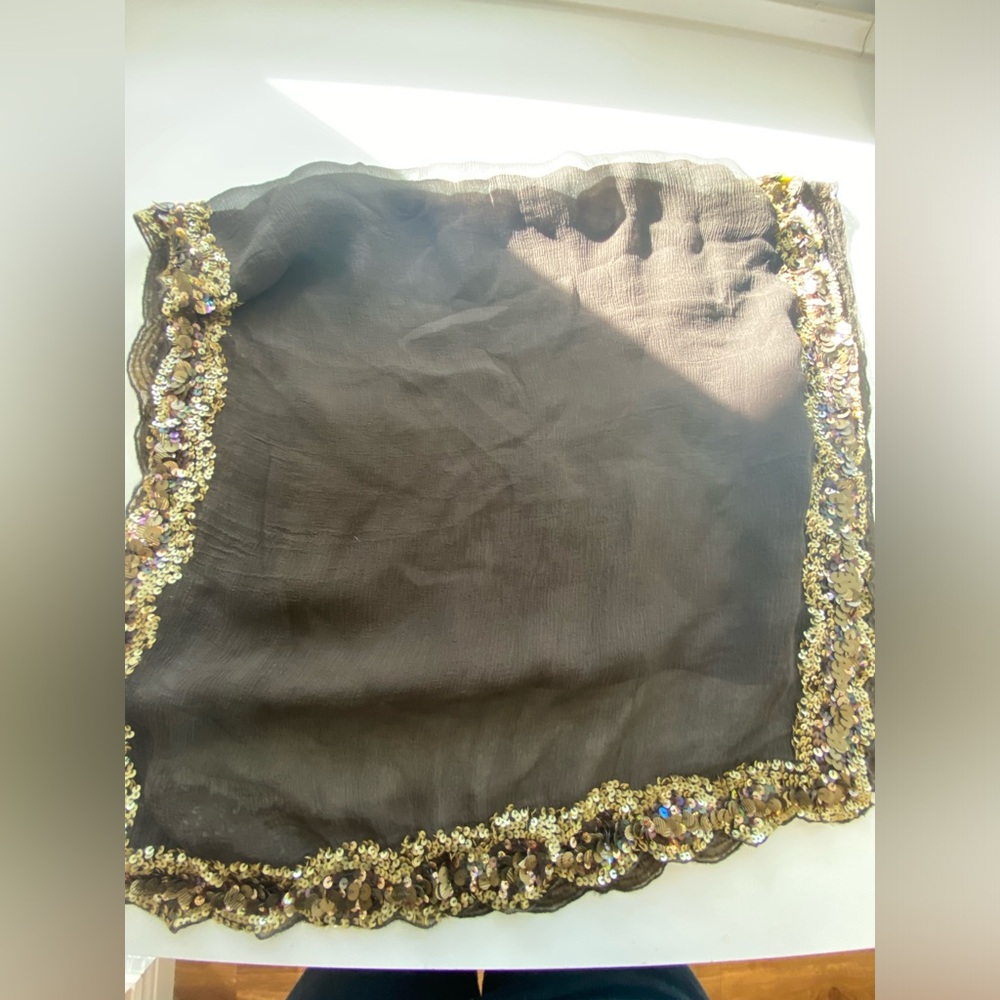 Oscar de la Renta 100% silk shawl, scarf wrap, beaded, made in India dark brown - Picture 3 of 16